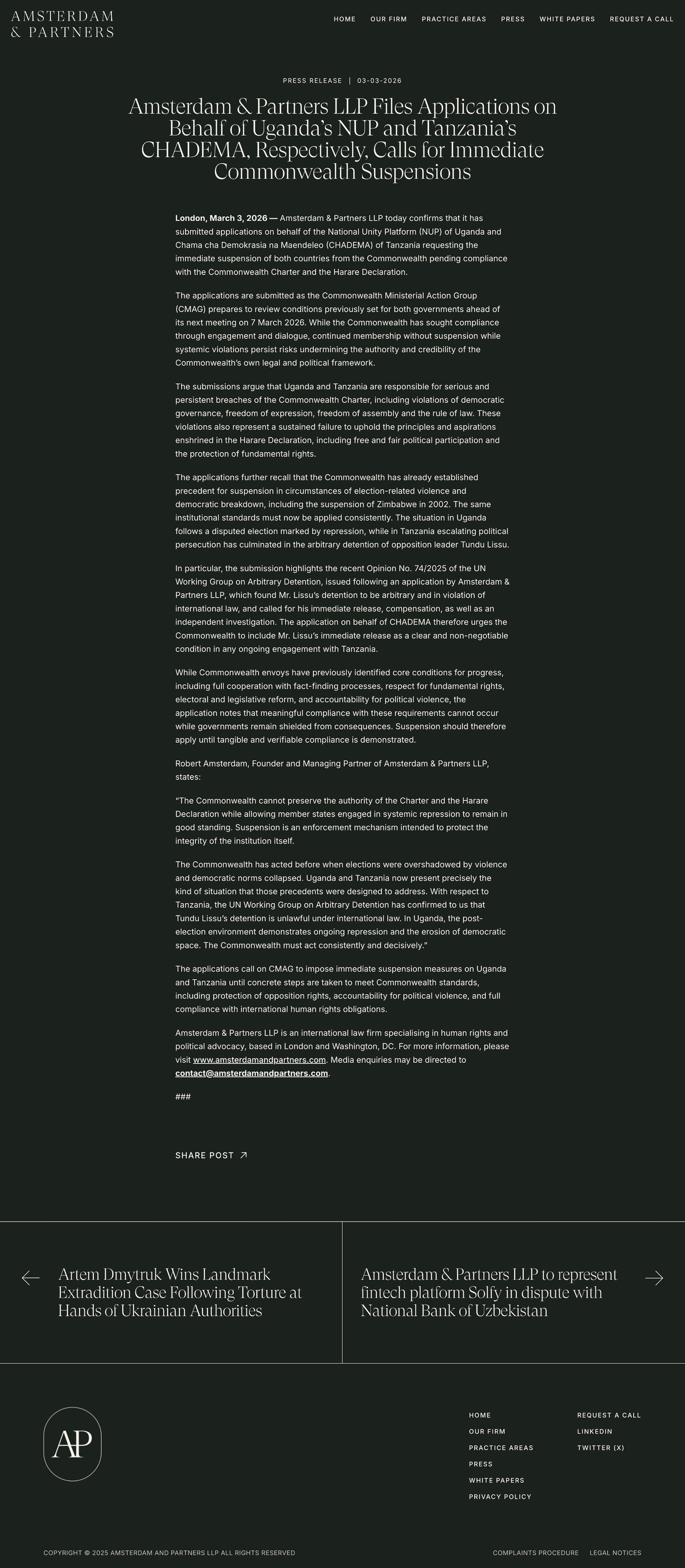 Amsterdam + Partners press releases