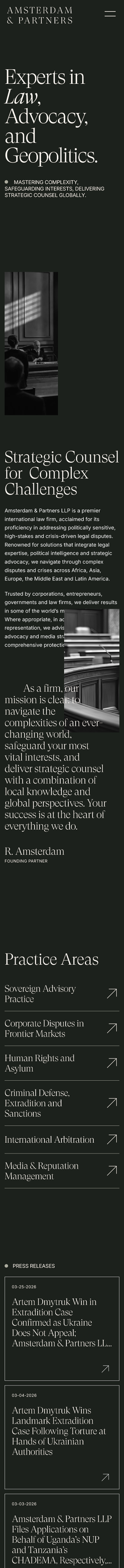 Amsterdam + Partners homepage mobile