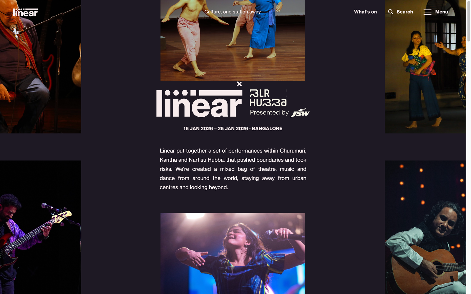 Linear Festivals, co-presented festival showing the partner logo with an 'x' separator
