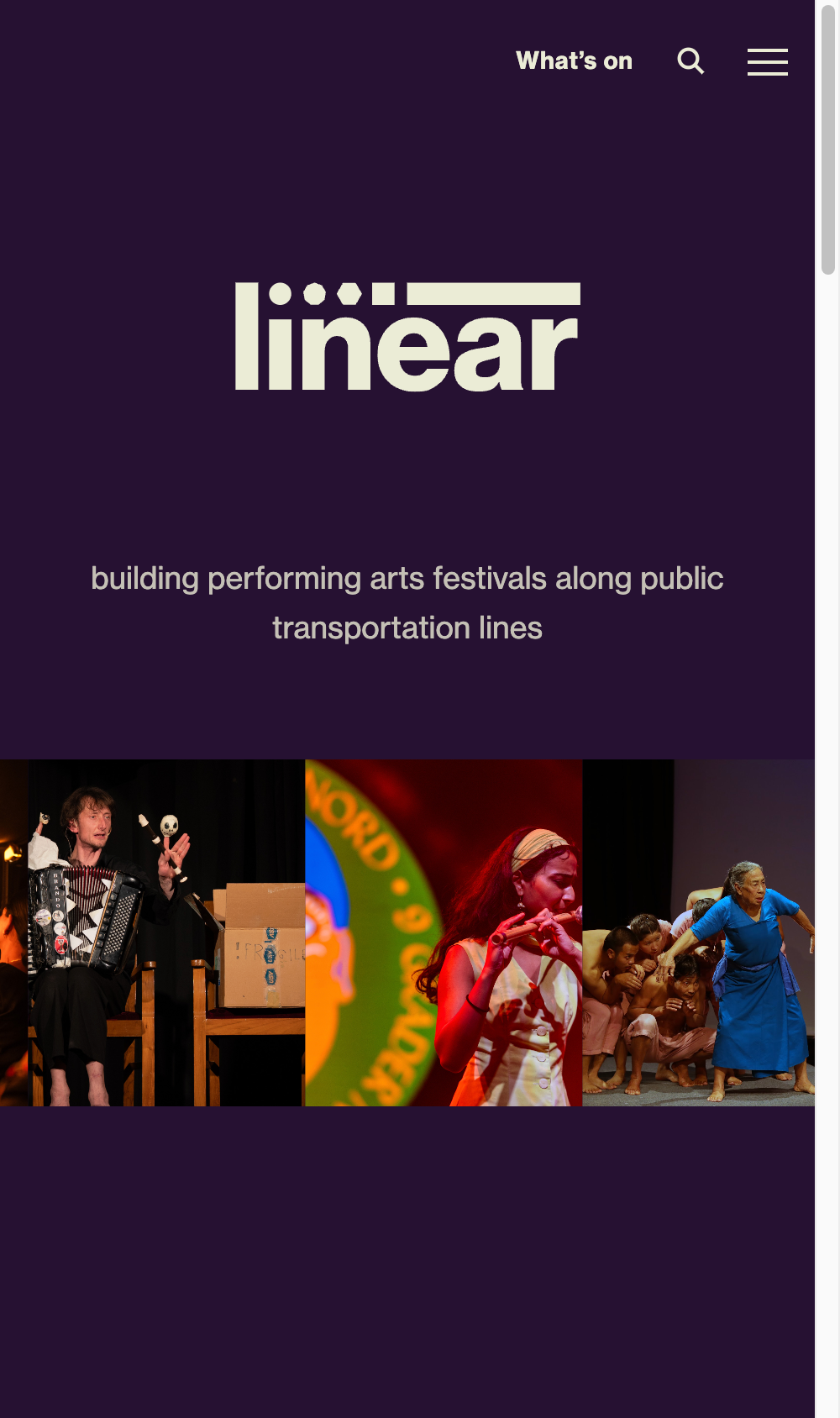 Linear Festivals, mobile homepage hero