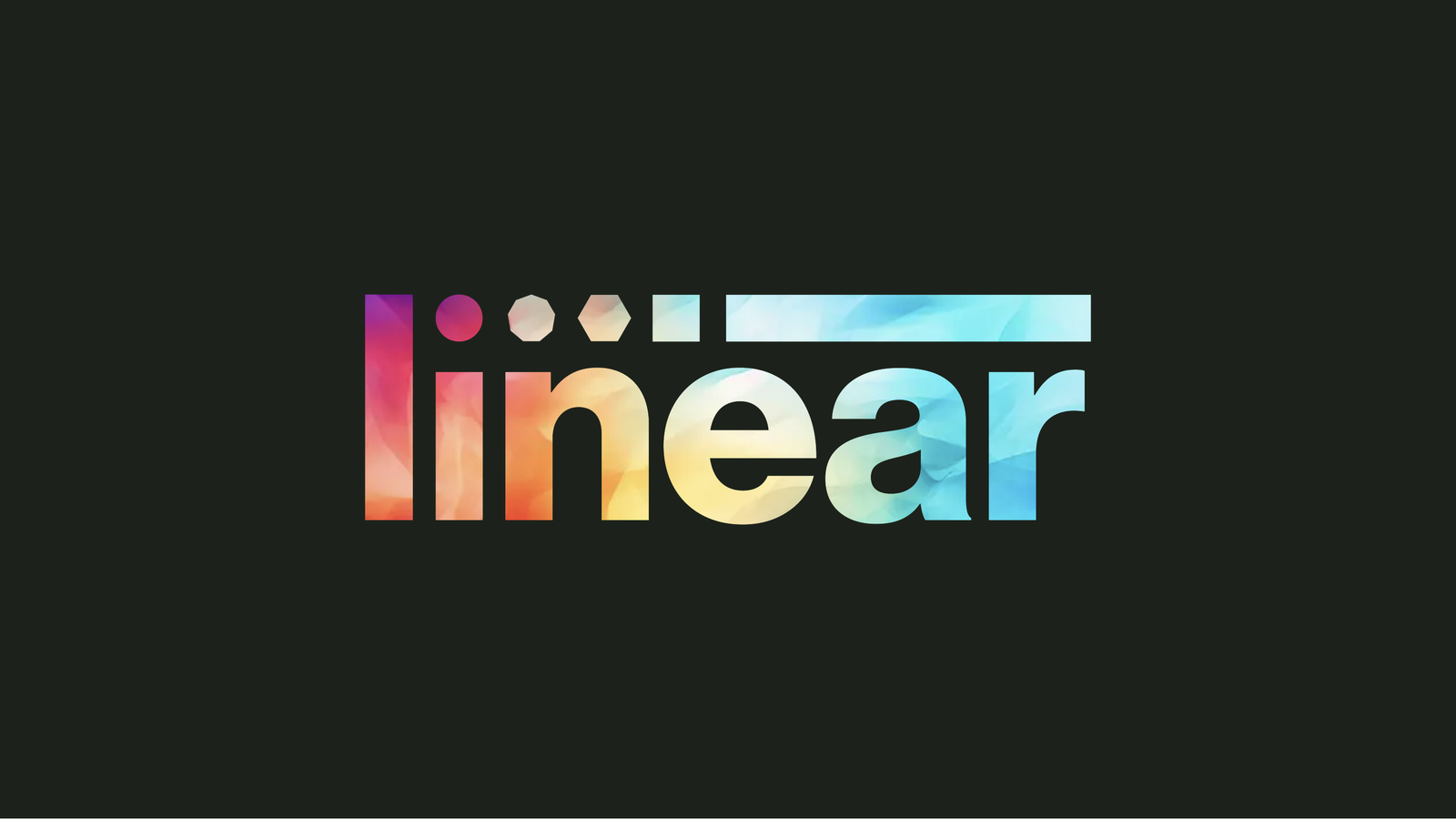 Linear, the wordmark filled with a photographic gradient, showing the logo as a window onto imagery