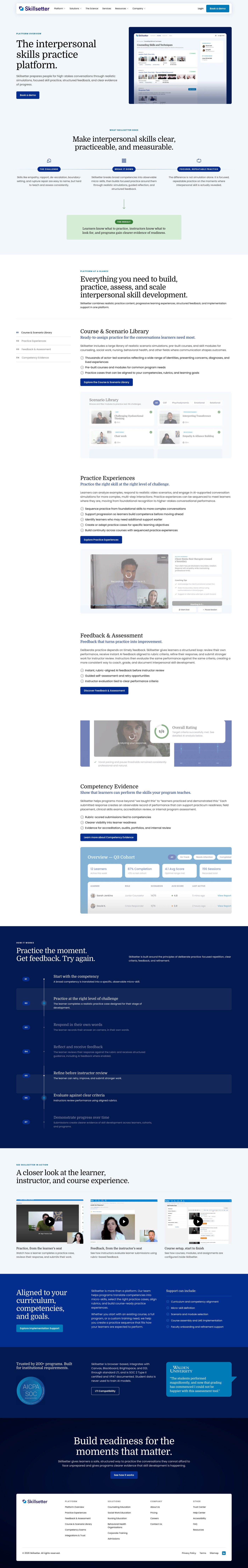 Skillsetter platform page, full page