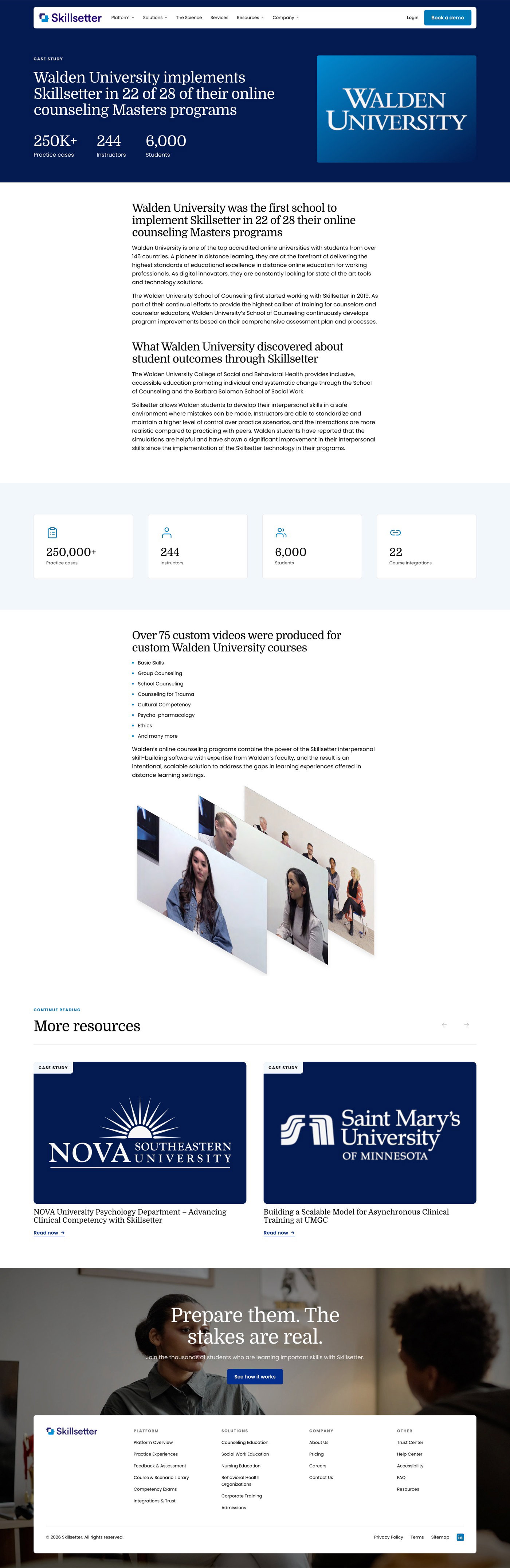 Skillsetter Walden University case study page, full page